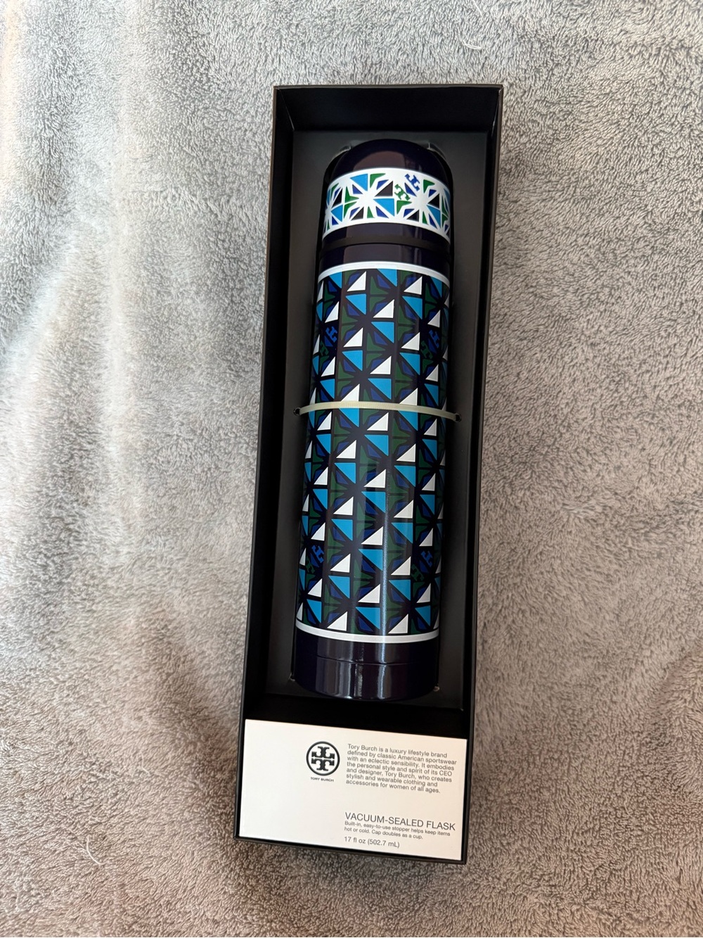 Tory Burch Blue, Teal & White Geometric Vacuum Flask